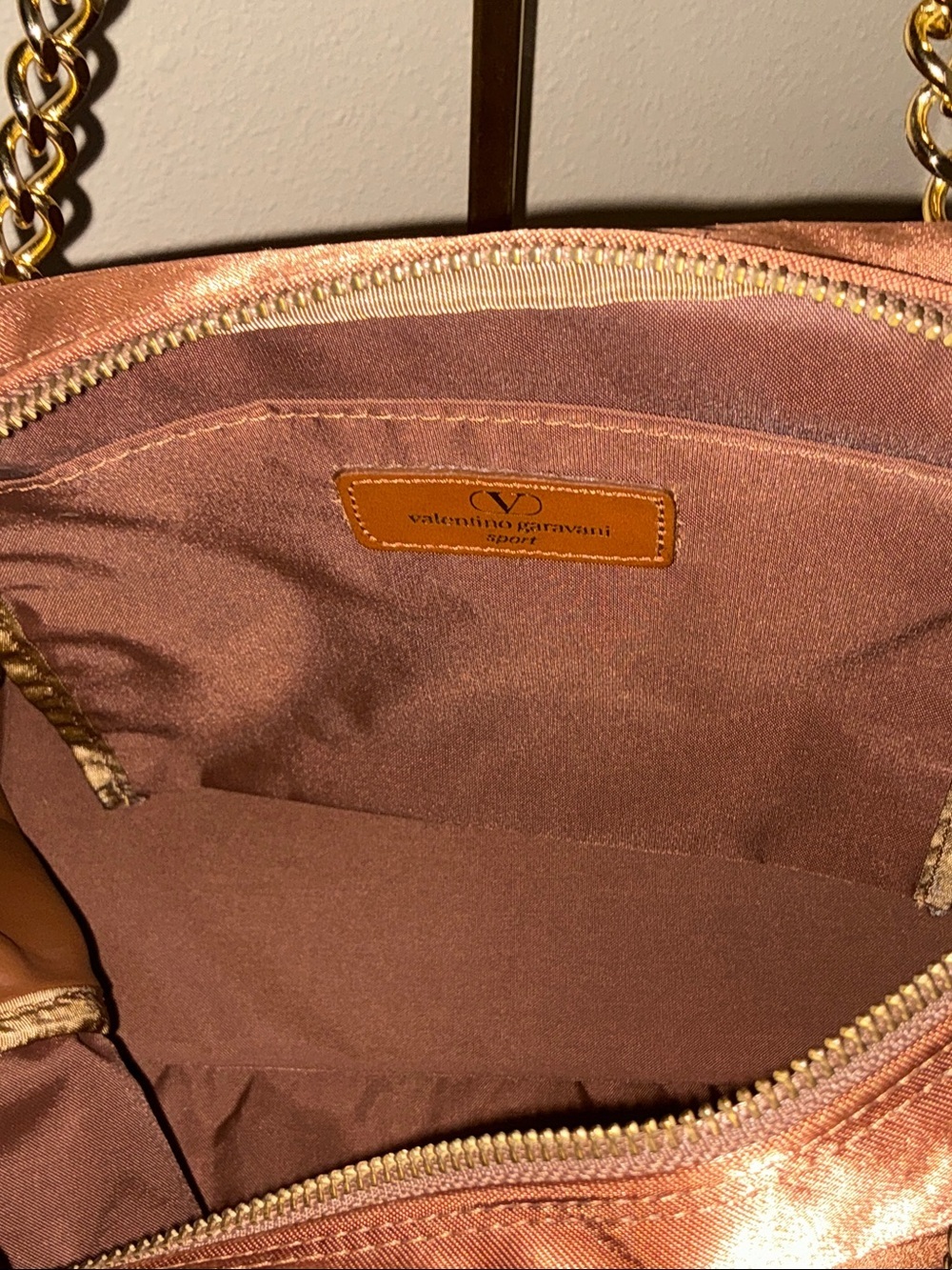 Valentino Garavani Brown Satin Shoulder Bag With Gold Chain Handles (COA) Inc. - Picture 9 of 9
